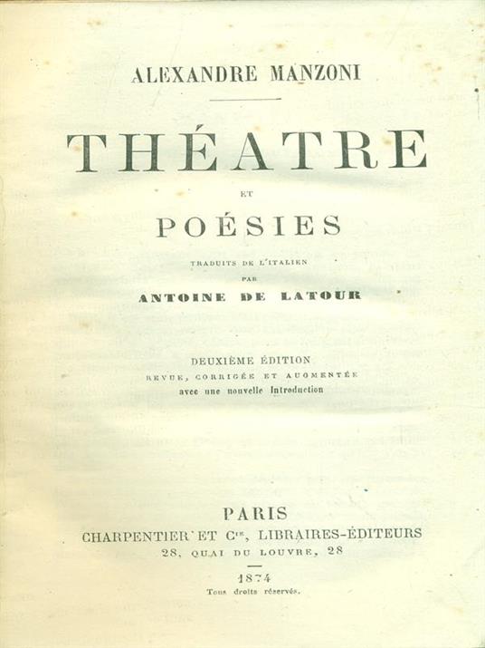 Theatre ed poesies - Alexandre Manzoni - 2