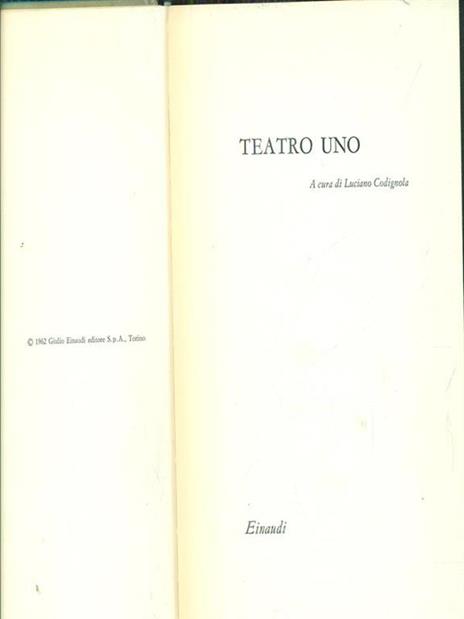 Teatro uno - Luciano Codignola - copertina