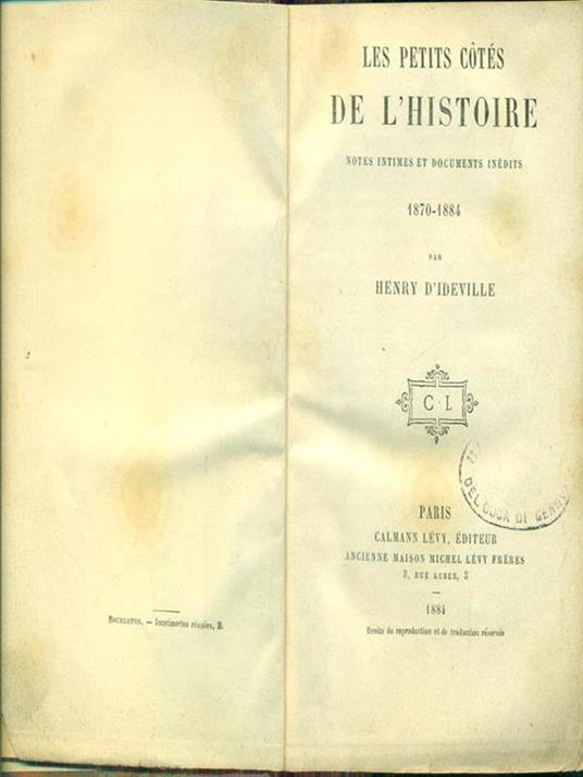 petits cotes de l'histoire 1870-1884 - Henry D'Ideville - copertina