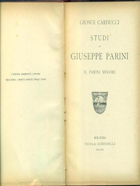 Studi su Giuseppe Parini Il Parini minore - Giosuè Carducci - Libro Usato -  Zanichelli - Opere di Giosue Carducci | IBS