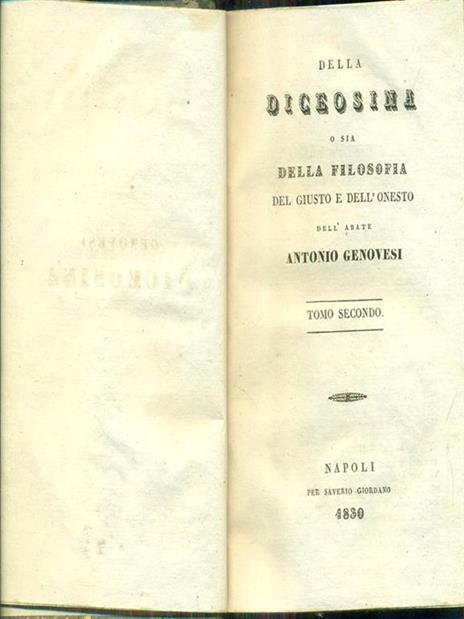 Diceosina. Tomi secondo e terzo - Antonio Genovesi - copertina