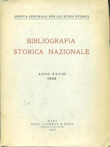 Bibliografia storica nazionale anno XXVIII 1966 - copertina