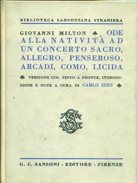 Ode alla natività ad un concerto sacro allegro penseroso arcadi como licida - Giovanni Milton - copertina