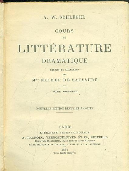 Cours de Litterature dramatique 2vv - August W. Schlegel - copertina