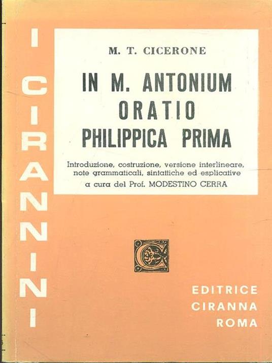 Prima filippica contro Antonio - M. Tullio Cicerone - copertina