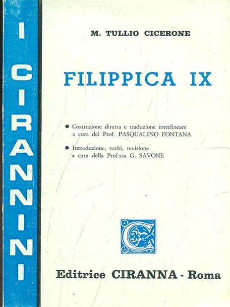 Filippica IX - M. Tullio Cicerone - copertina