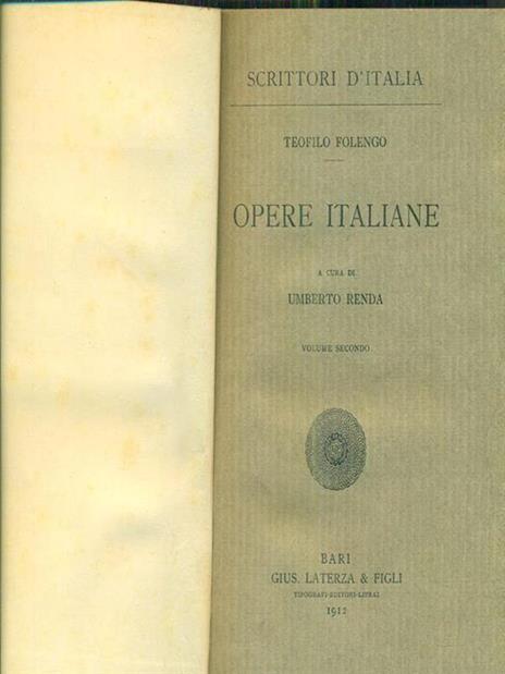 Opere italiane - Vol. II - Teofilo Folengo - copertina