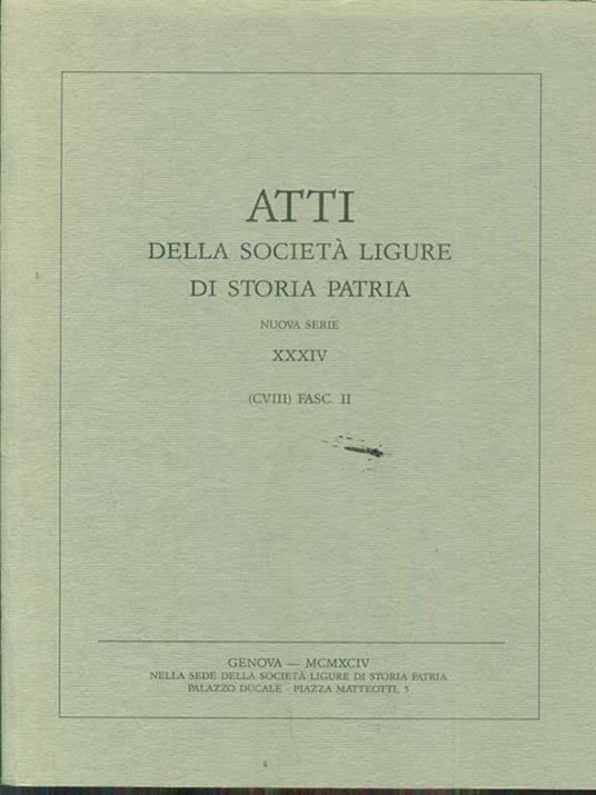 Atti della società ligure di storia patria nuova serie XXXIV. Fasc II - copertina