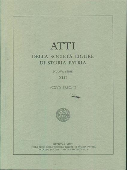 Atti della società ligure di storia patria XLII Fasc II - copertina