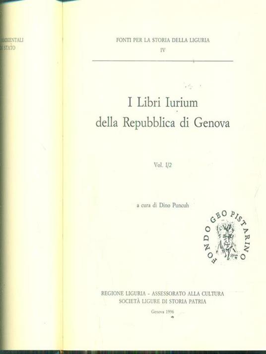 I libri Iurium della Repubblica di Genova Vol I/2 - Dino Puncuh - copertina