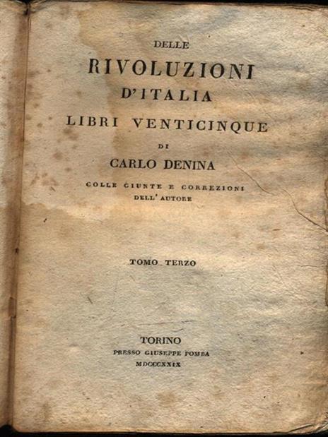 Delle rivoluzioni d'Italia libri venticinque tomo Terzo - Carlo Denina - copertina