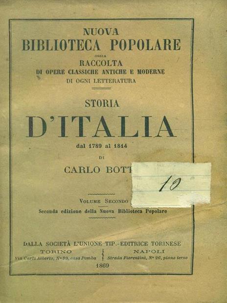 Storia d'Italia dal 1789 al 1814 volume secondo - Carlo Botta - copertina