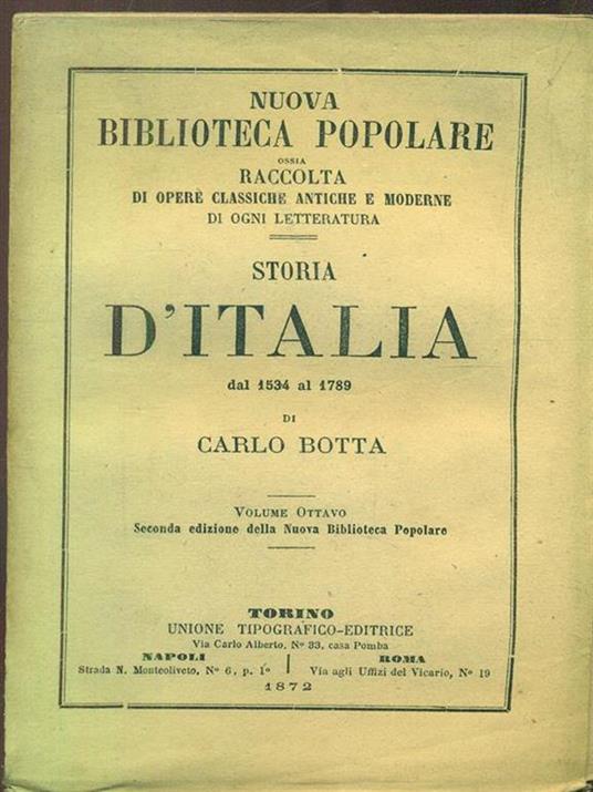 Storia d'Italia dal 1534 al 1789 volume ottavo - Carlo Botta - copertina