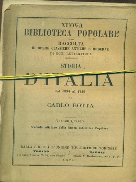 Storia d'Italia dal 1534 al 1789 volume quarto - Carlo Botta - copertina