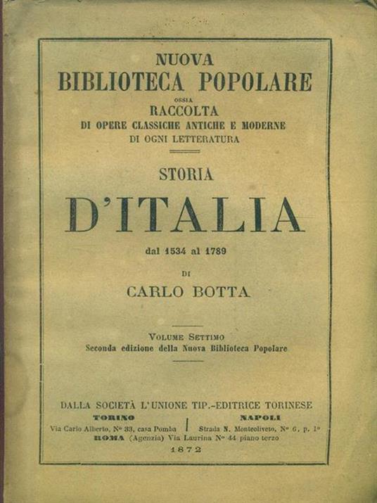 Storia d'Italia dal 1534 al 1789 volume settimo - Carlo Botta - copertina