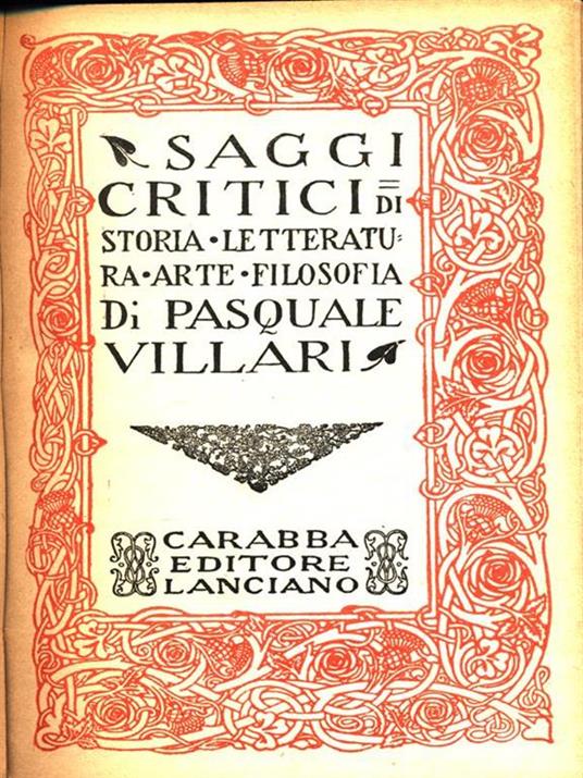 Saggi critici. Vol. II - Pasquale Villari - copertina