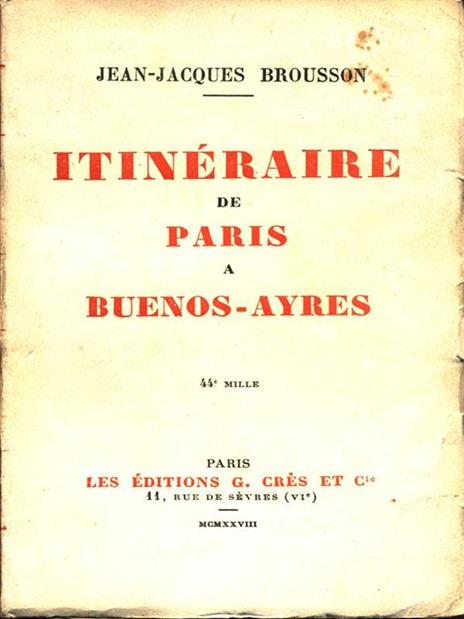 Itinéraire de Paris a Buenos-Ayres - Jean-Jacques Brousson - copertina