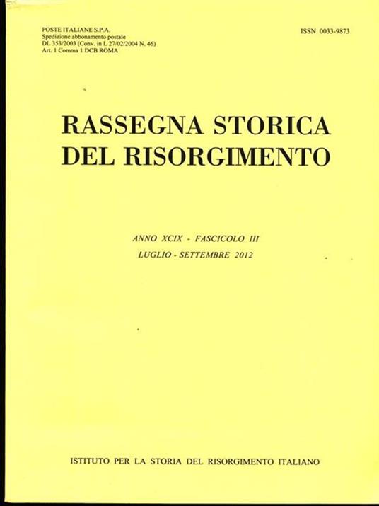 Rassegna Storica del Risorgimento. FascicoloIII. Luglio settembre 2012 - copertina