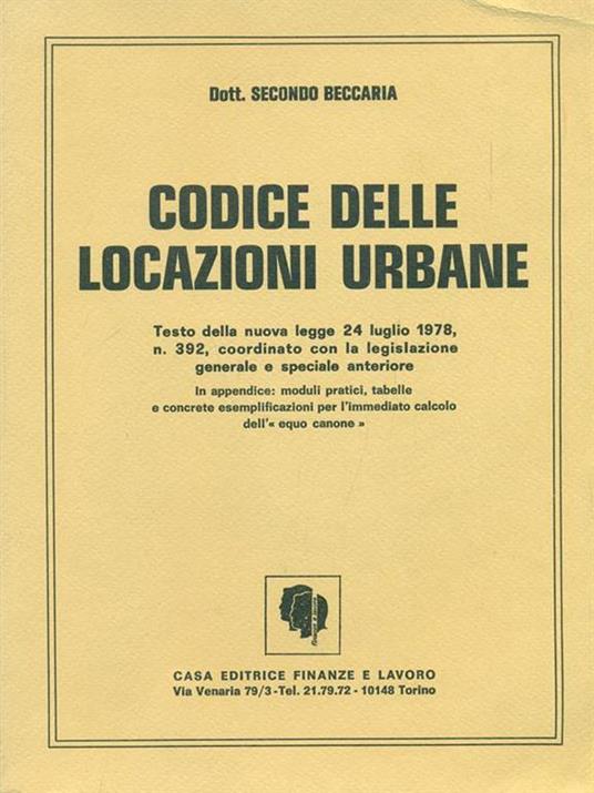 Codice delle locazioni urbane - Secondo Beccaria - copertina