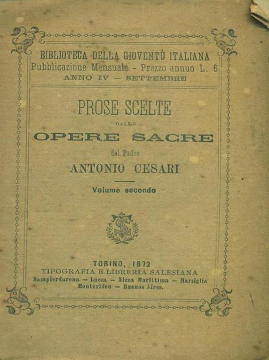 Prose scelte dalle opere sacre delPadre Antonio Cesari - Antonio Cesari - copertina