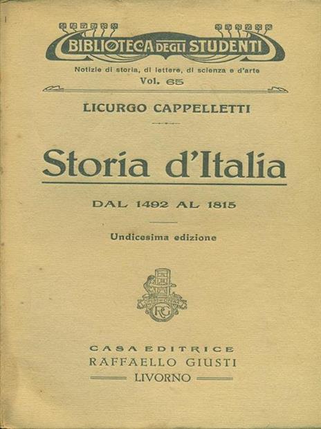 Storia d'Italia dal 1492 al 1815 - Licurgo Cappelletti - copertina
