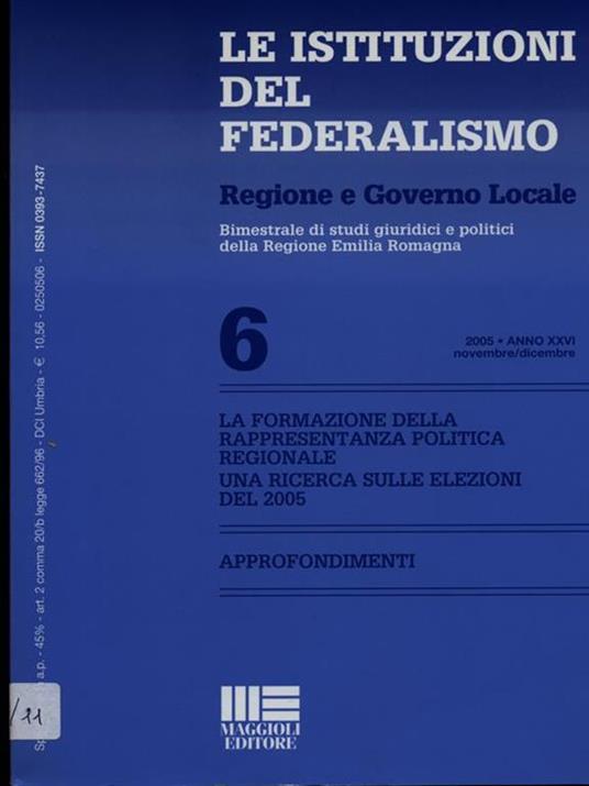 Le istituzioni del federalismo n. 6/novembre-dicembre 2005 - copertina