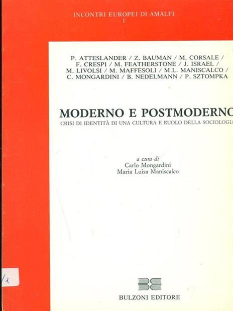 Moderno e postmoderno. Crisi e identità di una cultura e ruolo della sociologia - M. Luisa Maniscalco - copertina