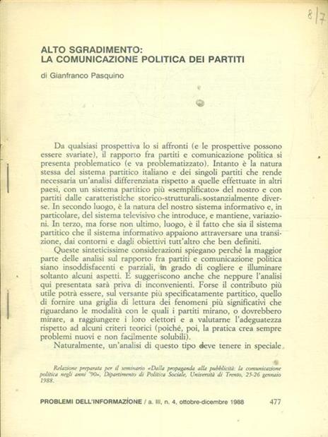 Alto sgradimento la comunicazione politica dei partiti. Estratto - Gianfranco Pasquino - copertina