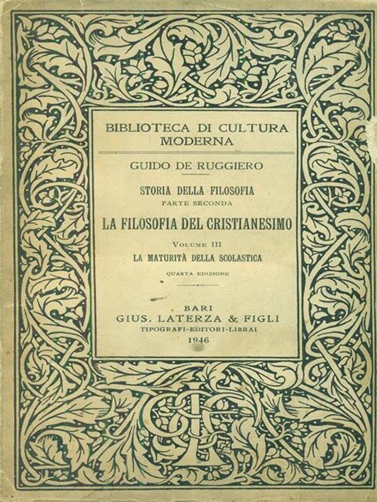 Storia della filosofia parte seconda la filosofia del cristianesimo vol III - Guido De Ruggiero - copertina