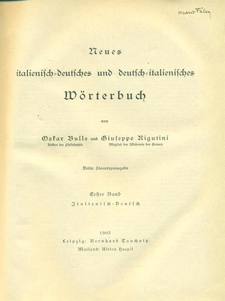 Nuovo dizionario italiano-tedesco e tedesco-italiano - Oscar Bulle - copertina