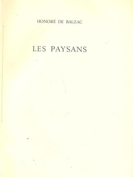 Les Paysans - Honoré de Balzac - copertina