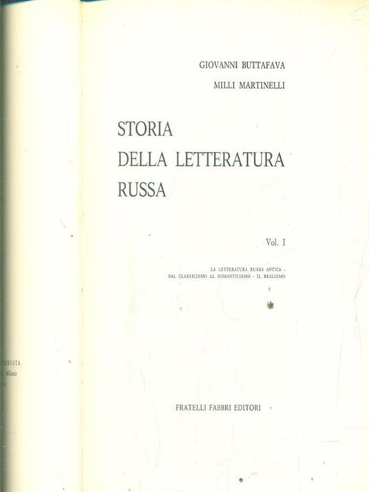 Storia della letteratura russa vol I la letteratura russa antica dal classicismo al romanticismo - Giovanni Buttafava - copertina