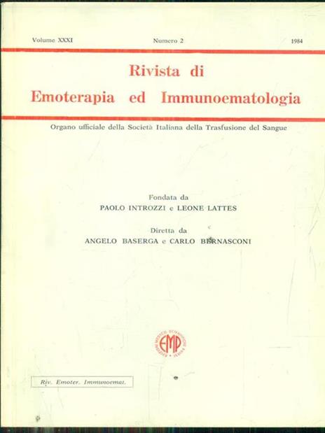 Rivista di emoterapia ed immunoematologia n 2/ 1984 - 2