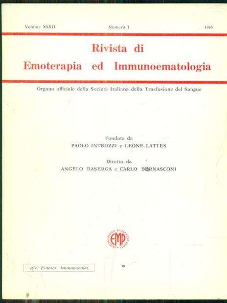 Rivista di emoterapia ed immunoematologia 1 / 1985 - 3