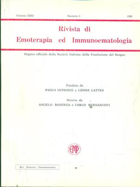 Rivista di emoterapia ed immunoematologia 1. 1984 - copertina