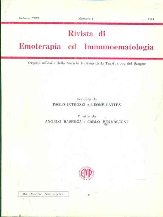 Rivista di emoterapia ed immunoematologia 1. 1984 - copertina