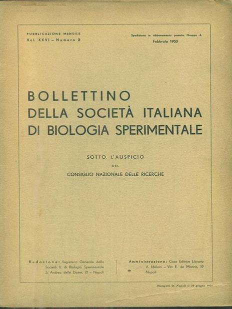 bollettino della società italiana di biologia sperimentale vol XXVI n2 / febbraio 1950 - 2
