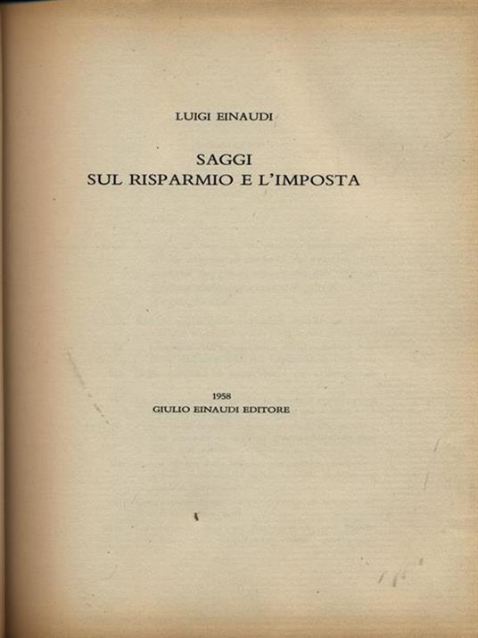 Saggi sul risparmio e sull'imposta