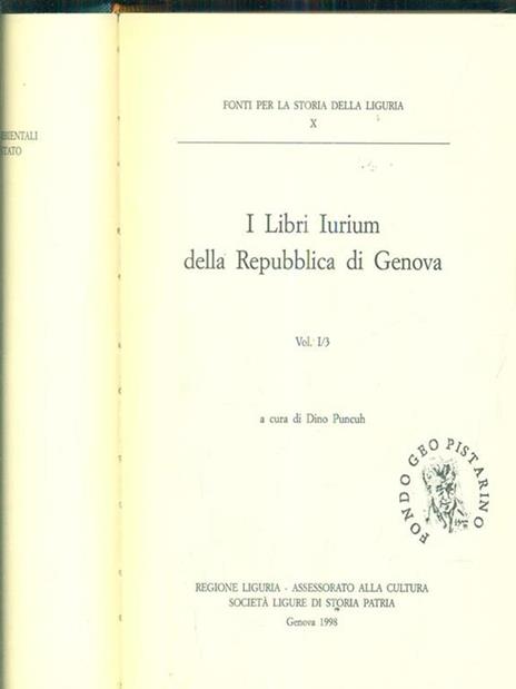 I libri Iurium della repubblica di genova vol I/3 - Dino Puncuh - copertina