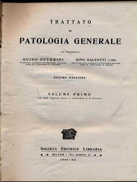 Trattato di patologia generale vol. 1 - Olindo Guerrini - copertina