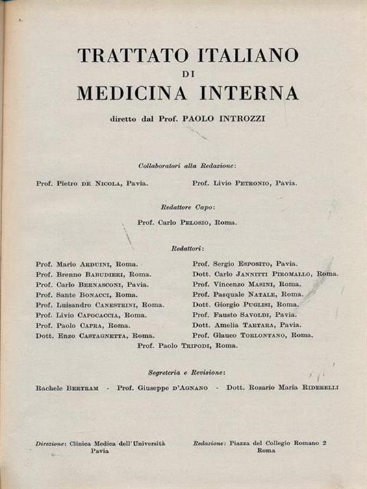 Trattato italiano di medicina interna vol. 1 Malattie del sistema nervoso - Paolo Introzzi - copertina