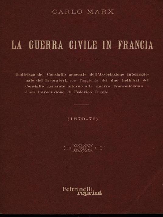 La guerra civile in Francia - Karl Marx - copertina