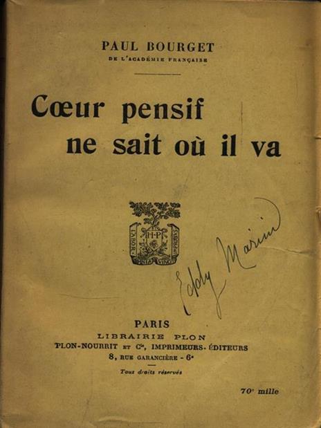 Coeur pensif ne sait il va - Paul Bourget - copertina