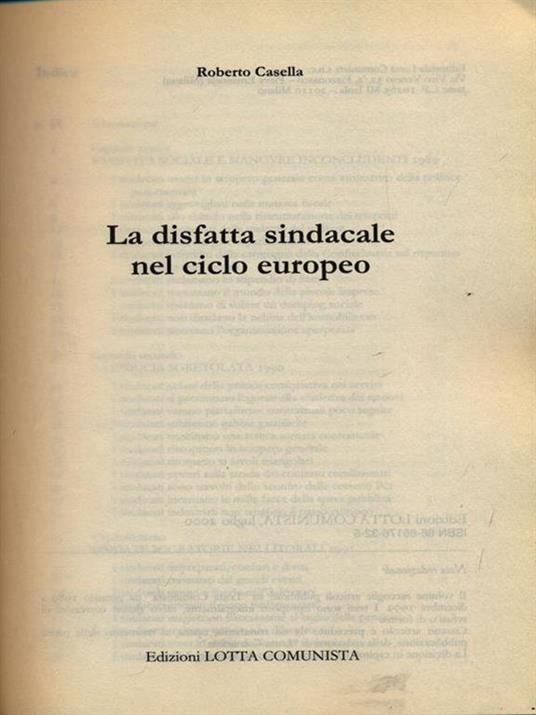 La disfatta sindacale nel ciclo europeo - Roberto Casella - copertina
