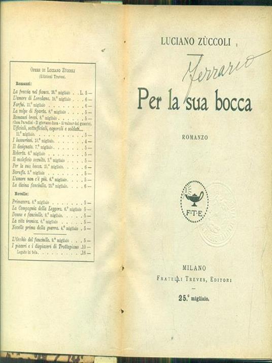 Per la sua bocca - Luciano Zuccoli - copertina