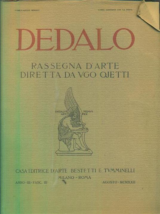 Dedalo anno III fasc III - Agosto MCMXXII - copertina