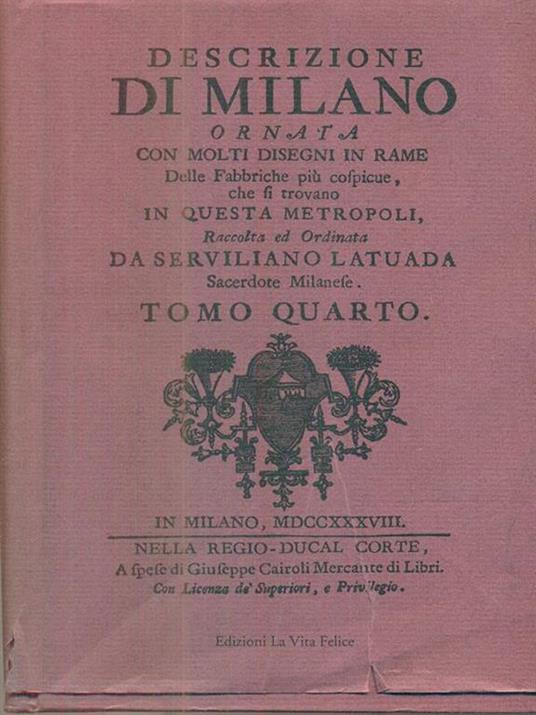 Descrizione di milano tomo quarto - Serviliano Latuada - copertina
