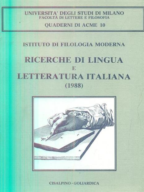 Ricerche di lingua e letteratura italiana 1988 - copertina