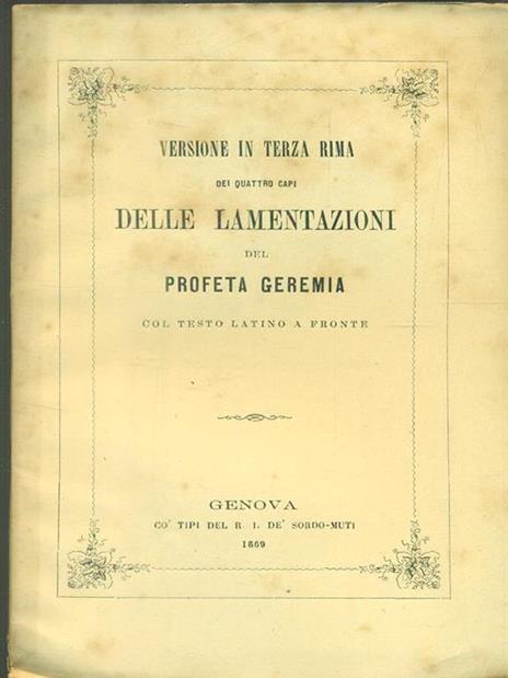 Versione in terza rima dei quattro capi delle lamentazioni del profeta geremia - copertina