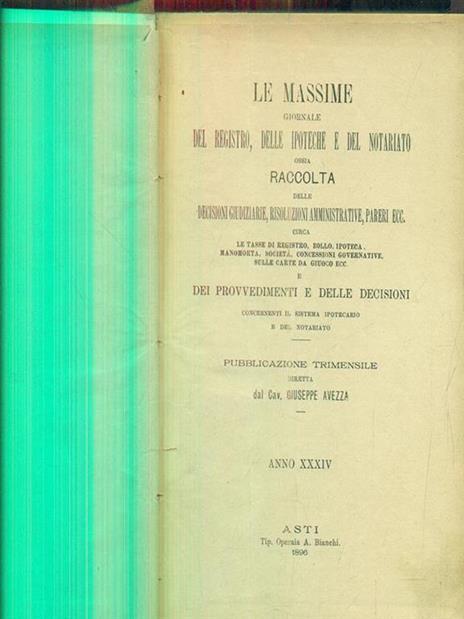 Le massime giornale del registro delle ipoteche e del notariato anno XXXIV - copertina